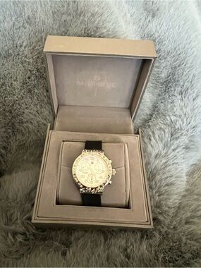 Michele Extreme Fleur Diamond and Gemstone Chronograph Watch with Black Strap